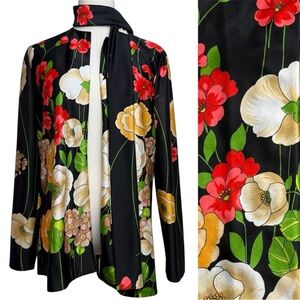 Vintage 70s Anne Fogarty Collectors Items Floral Open Long Sleeve Cardigan Scarf